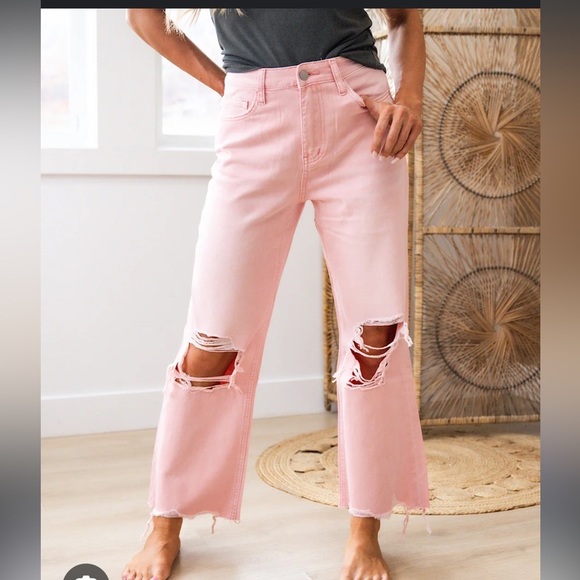Old Navy | Powder Pink Distressed Boyfriend Jeans | Women’s 6 - Picture 1 of 13